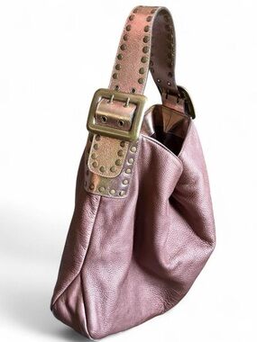 Be & D Crawford Studded Leather
Hobo Bag Mauve Metallic Rose Gold